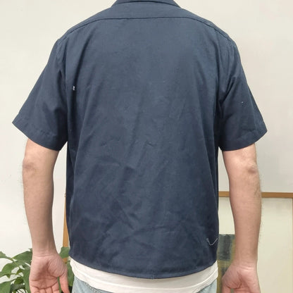 Vintage Dickies Boxy Fit Cropped Shirt Short Sleeve Medium plain Blue Button Up Skater Y2K Surf