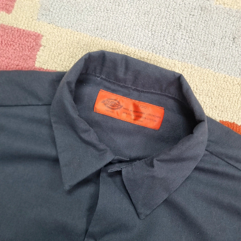 Vintage Dickies Boxy Fit Cropped Shirt Short Sleeve large plain grey Button Up Skater Y2K Surf