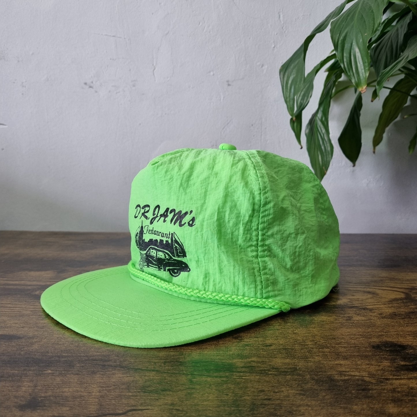 Vintage American Baseball Hat Snapback cap one size neon green dr jam restaurant