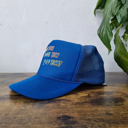 Vintage American Baseball Hat Snapback cap one size blue wine em dine em 69 em