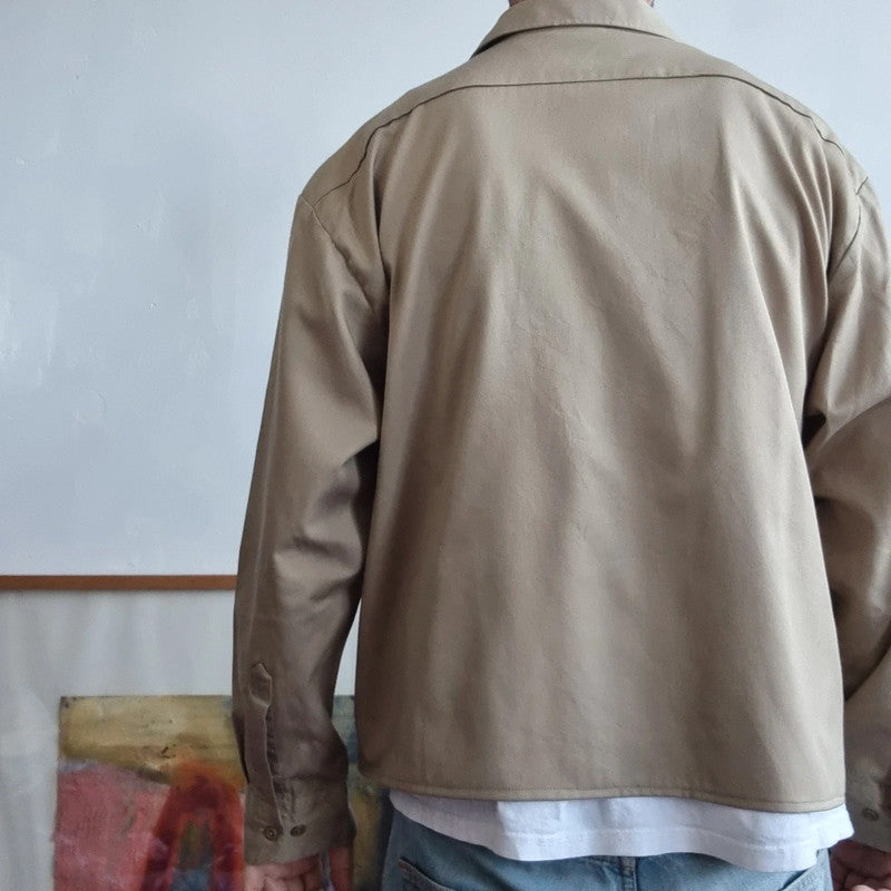 Vintage Dickies Boxy Fit Cropped Shirt Long Sleeve XL plain Beige Button Up Skater Y2K Surf