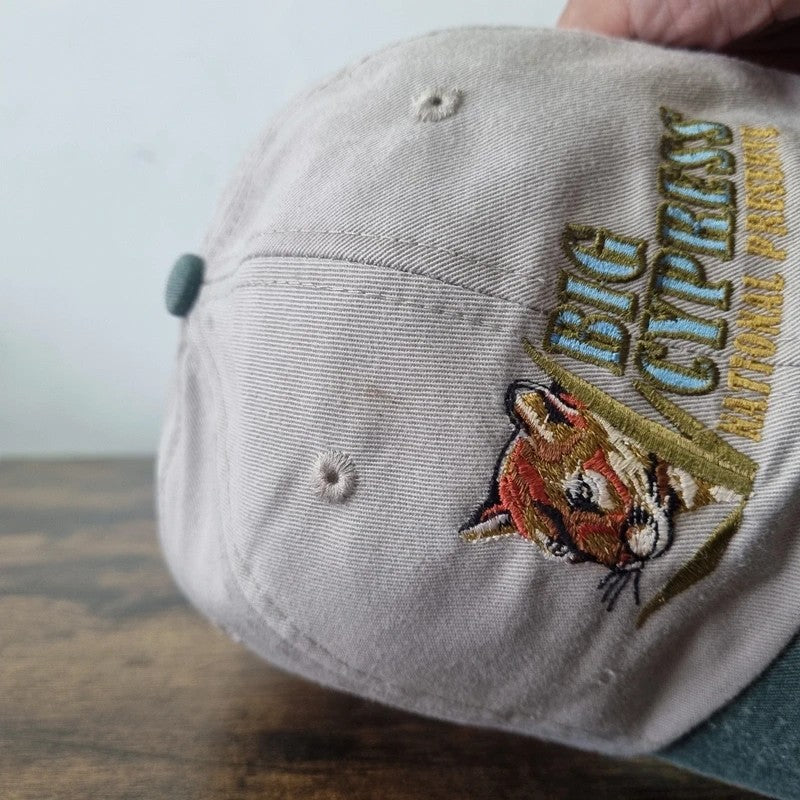 Vintage American Baseball Hat Snapback cap one size adjustable beige green big cypress tiger