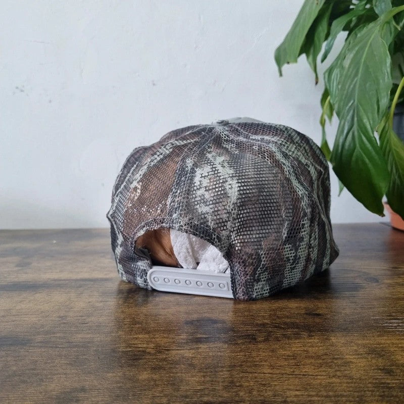 Vintage American Baseball Hat Snapback cap one size adjustable grey brown camo Lee's pure deer