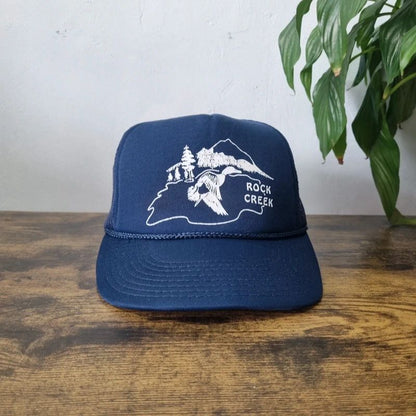 Vintage American Trucker Hat Snapback cap one size adjustable rock creek duck navy