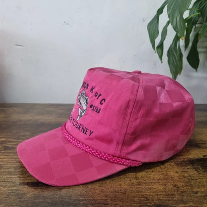 Vintage American Trucker Hat Snapback cap one size pink Burlington Fish tournament