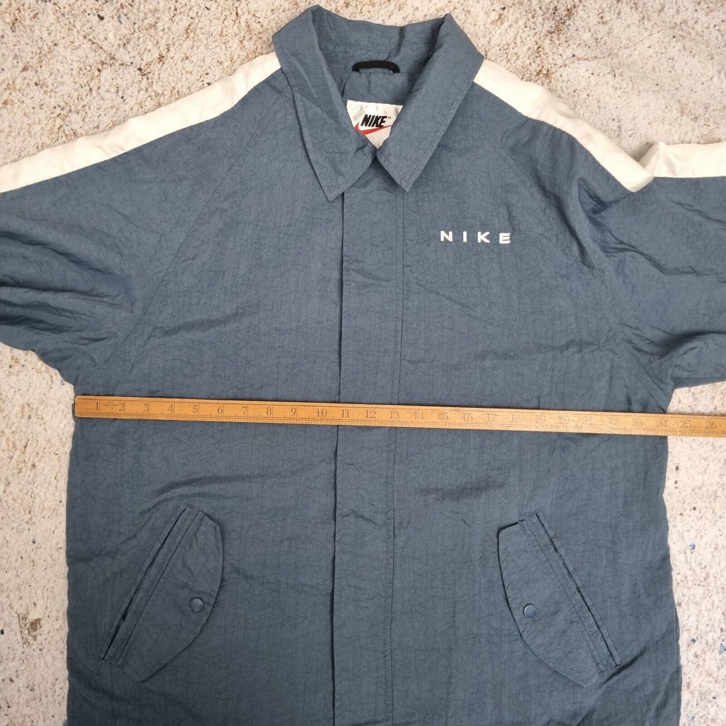 Vintage 90s Nike Windbreaker Coach Jacket Spell Out Big Swoosh Size M Blue Whit