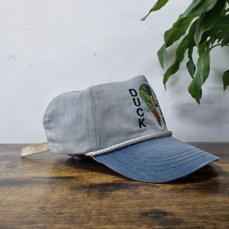 Vintage American Trucker Hat Snapback cap one size adjustable grey blue Duck head