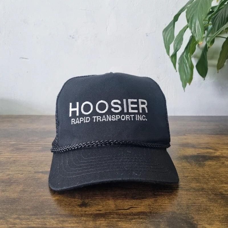 Vintage American Trucker Hat Snapback cap one size adjustable black Hoosier