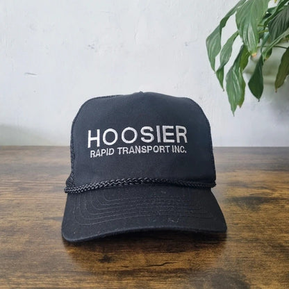 Vintage American Trucker Hat Snapback cap one size adjustable black Hoosier