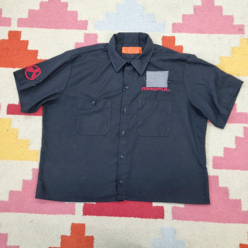 Vintage Dickies Boxy Fit Cropped Shirt Short Sleeve XL plain Black Button Up Skater Y2K Surf