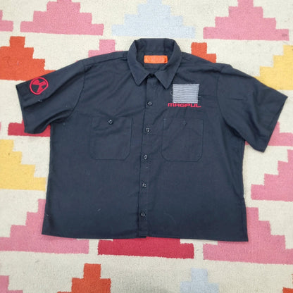 Vintage Dickies Boxy Fit Cropped Shirt Short Sleeve XL plain Black Button Up Skater Y2K Surf