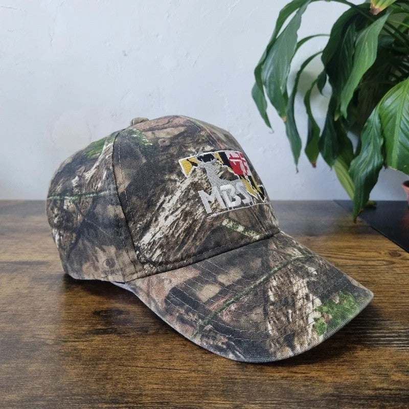 Vintage American Baseball Hat Snapback cap one size khaki green realtree camo deer maryland