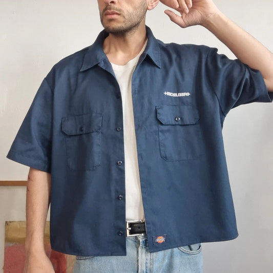 Vintage Dickies Boxy Fit Cropped Shirt Short Sleeve XL plain navy Button Up Skater Y2K Surf