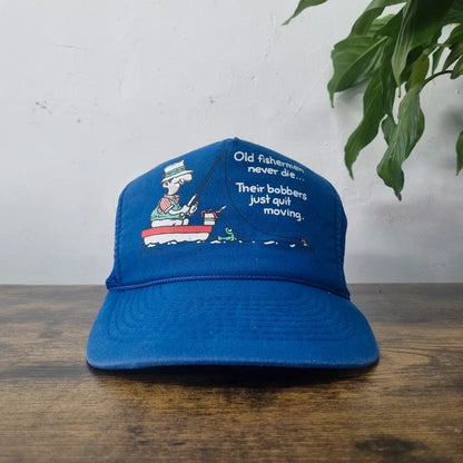 Vintage American Trucker Hat Snapback cap one size adjustable blue Fishing novelty