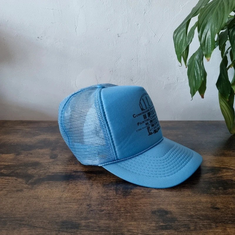 Vintage American Trucker Hat Snapback cap one size adjustable cunningham sandblasting blue