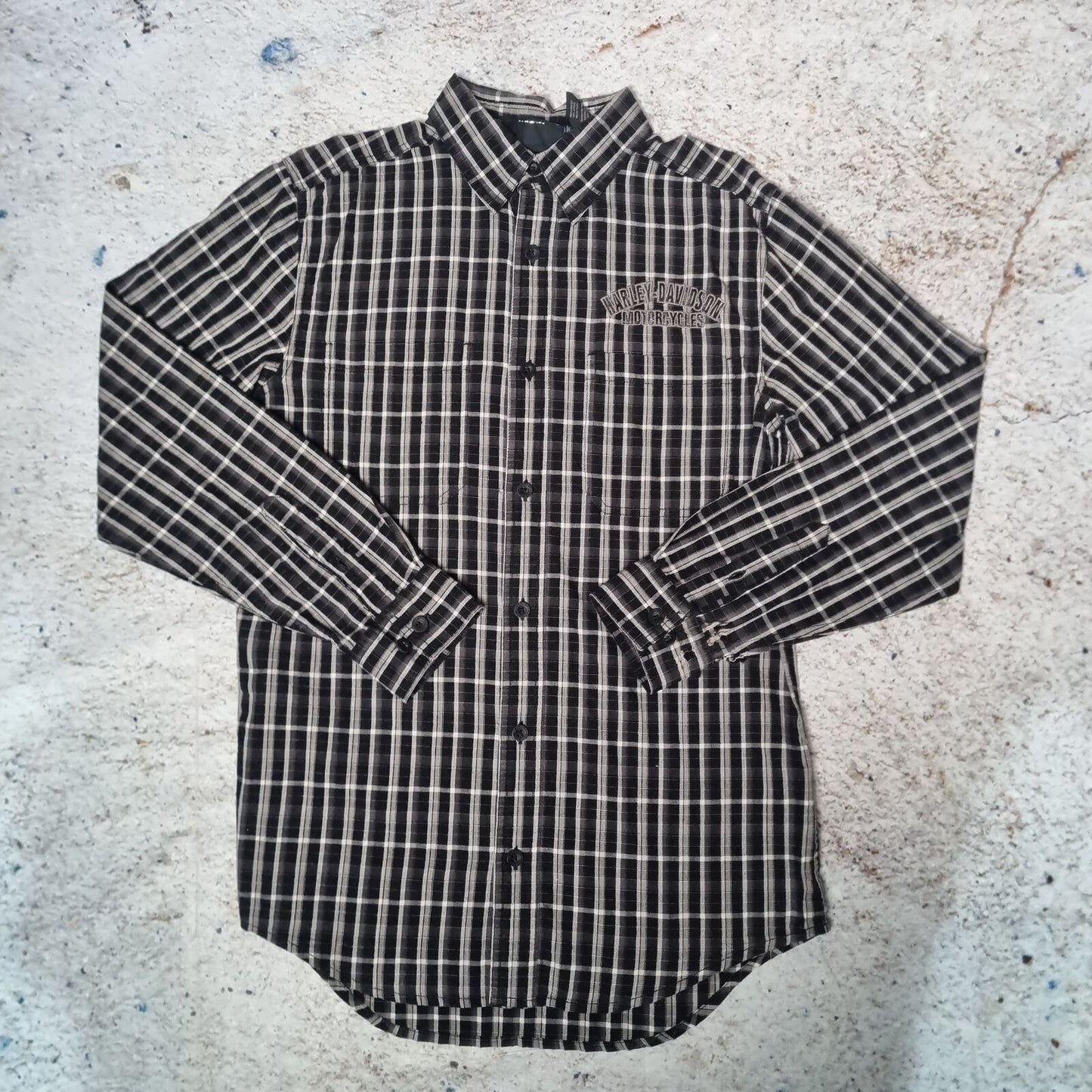 Harley Davidson Shirt Mens Long Sleeve Embroidered Biker - Black - Size S