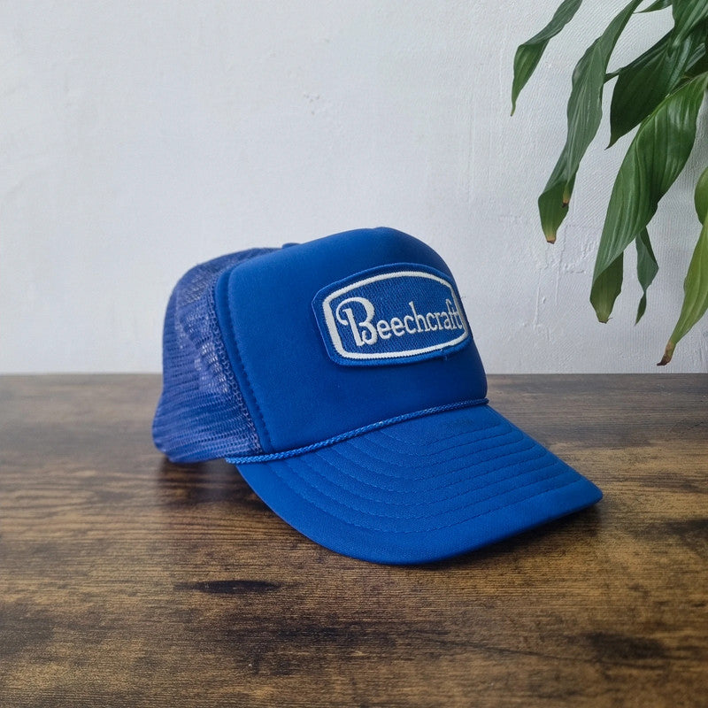 Vintage American Otto Trucker Hat snapback cap Beechcraft one size adjustable 90s royal blue