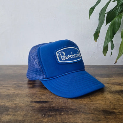 Vintage American Otto Trucker Hat snapback cap Beechcraft one size adjustable 90s royal blue