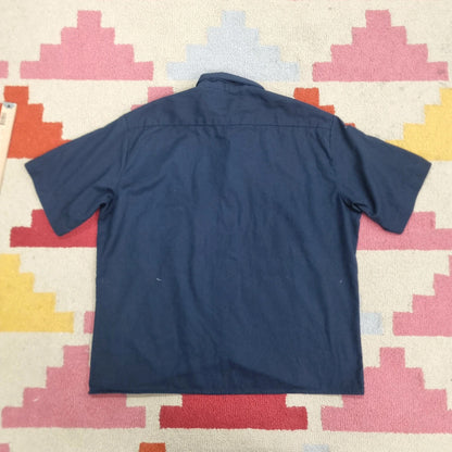 Vintage Dickies Boxy Fit Cropped Shirt Short Sleeve Medium plain Blue Button Up Skater Y2K Surf