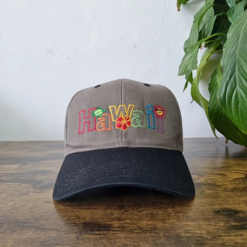 Vintage American Baseball Hat Snapback cap one size adjustable grey black Hawaii