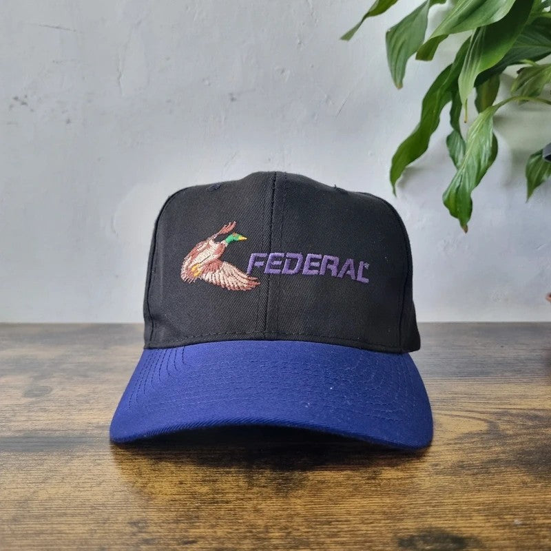 Vintage American Baseball Hat Snapback cap one size adjustable black purple Duck Federal