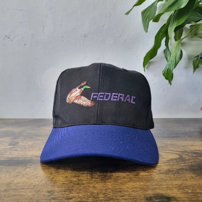 Vintage American Baseball Hat Snapback cap one size adjustable black purple Duck Federal