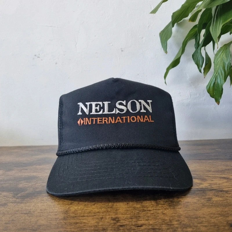 Vintage American Trucker Hat Snapback cap one size adjustable Nelson Black