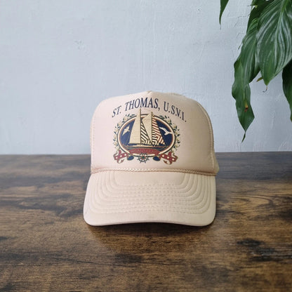Vintage St. Thomas U.S. Virgin Islands trucker snapback hat cap cream one size adjustable