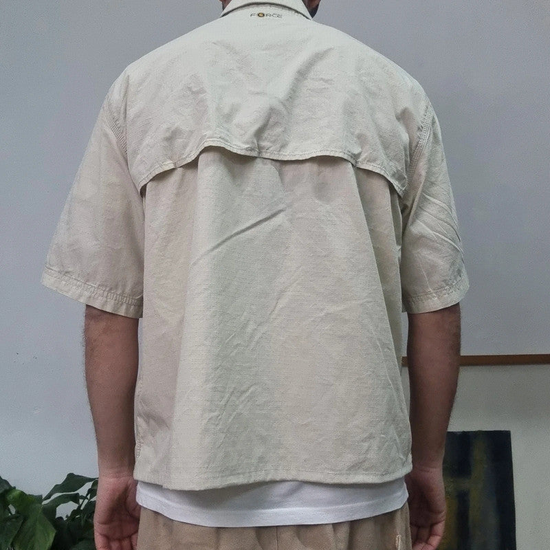 Carhartt Boxy Fit Cropped Shirt Short Sleeve large plain cream Button Up Skater Y2K Surf