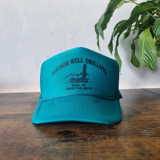 Vintage American Trucker Hat Snapback cap one size adjustable green well drilling