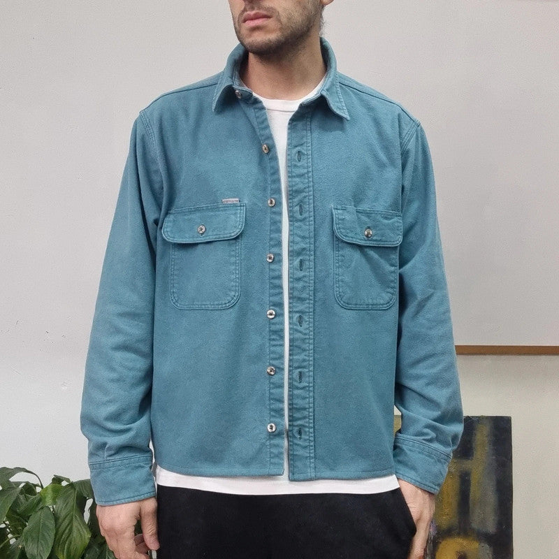 Vintage Carhartt Boxy Fit Cropped Shirt Heavyweight large long Sleeve large plain Green Button Up