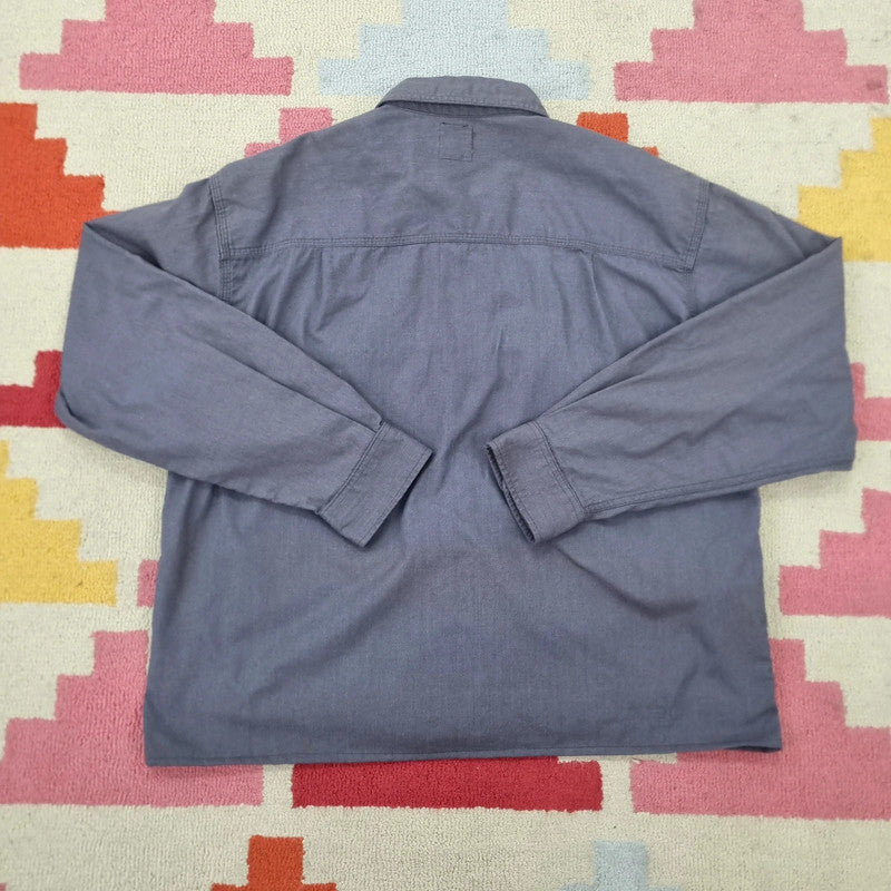 Carhartt FR Boxy Fit Cropped Shirt Long Sleeve Large plain Grey Button Up Skater Y2K Surf