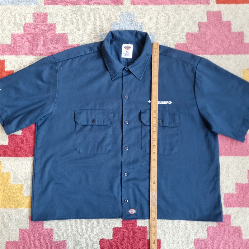Vintage Dickies Boxy Fit Cropped Shirt Short Sleeve XL plain navy Button Up Skater Y2K Surf