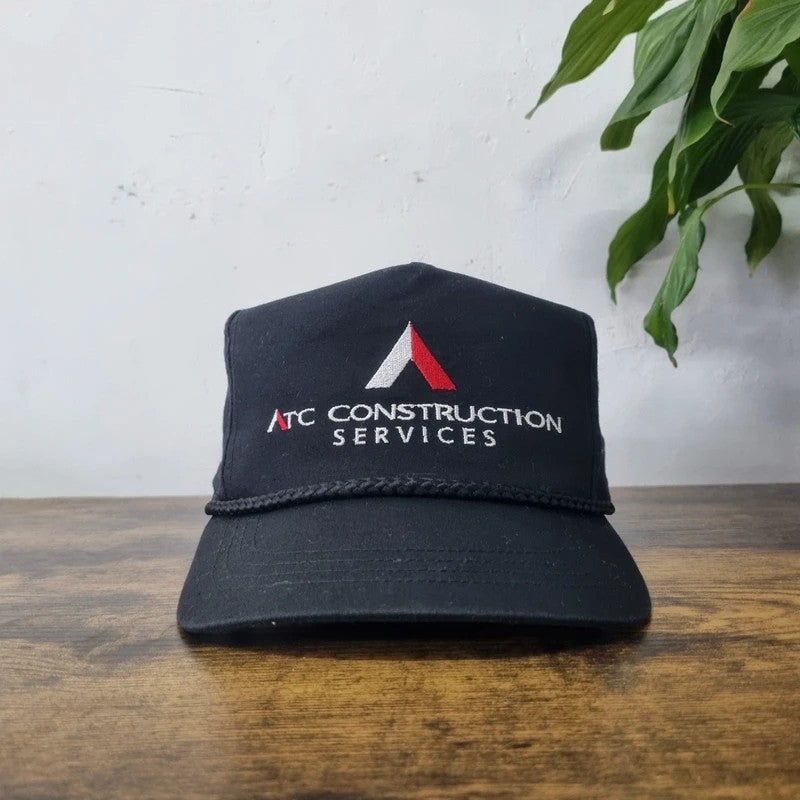 Vintage American Trucker Hat Snapback cap one size adjustable black atc construction service