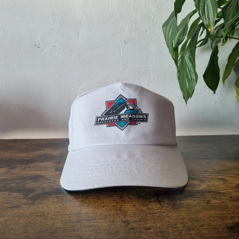 Vintage American Trucker Hat Snapback cap one size white Prairie Meadows Racetrack and Casino