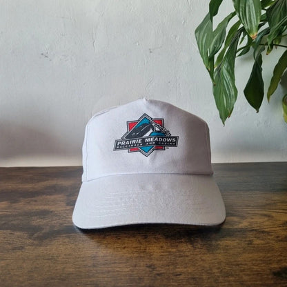 Vintage American Trucker Hat Snapback cap one size white Prairie Meadows Racetrack and Casino