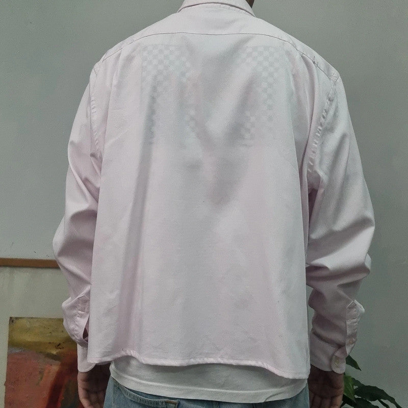 Vintage Lacoste Fit Cropped Shirt long Sleeve XL plain pink Button Up Skater Y2K Surf