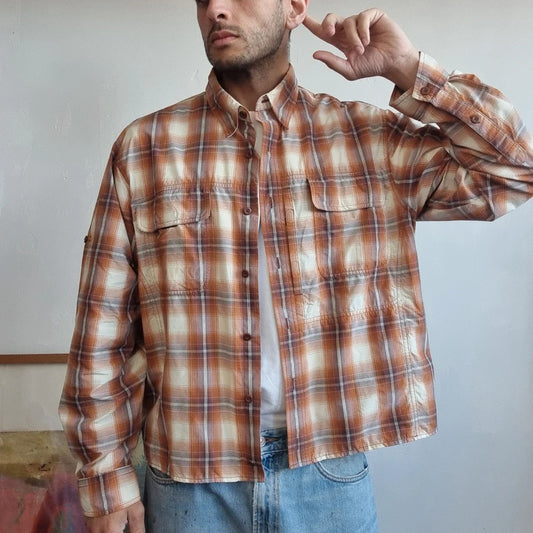 Vintage Woolrich Boxy Fit Cropped Shirt Long Sleeve large check Brown Button Up Skater Y2K