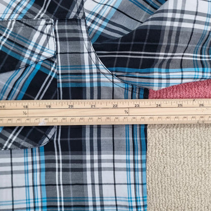 Vintage Dickies Boxy Fit Cropped Shirt Short Sleeve Medium check Blue Button Up Skater Y2K Surf