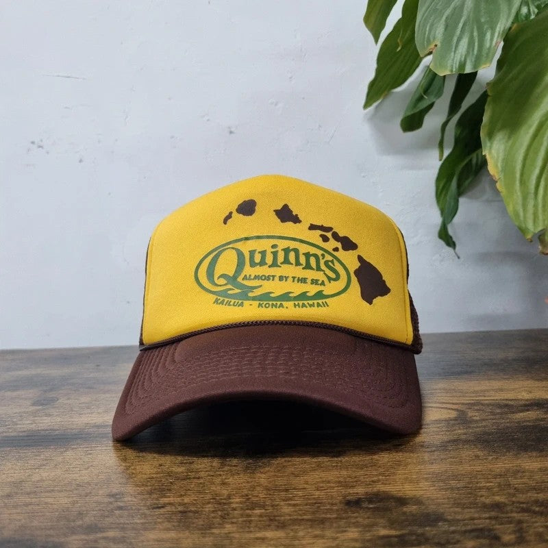 Vintage American Trucker Hat Snapback cap one size adjustable brown yellow quinn's