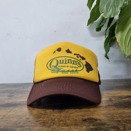 Vintage American Trucker Hat Snapback cap one size adjustable brown yellow quinn's