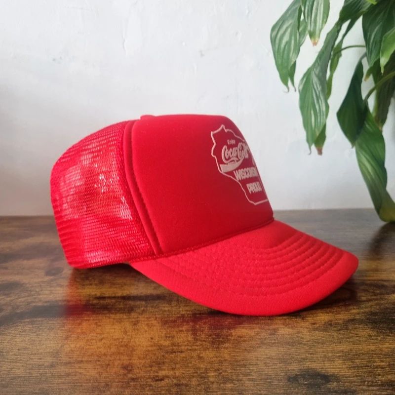Vintage American Trucker Hat Snapback cap one size adjustable coca cola wisconsin