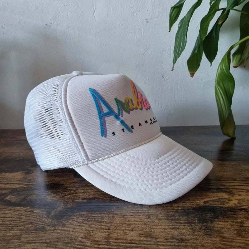 Vintage American Trucker Hat Snapback cap one size adjustable white arabia steamboat