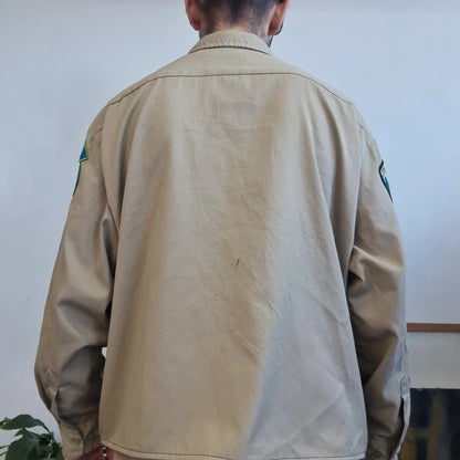 Vintage Dickies Boxy Fit Cropped Shirt Long Sleeve XXL plain Beige Button Up Skater Y2K Surf