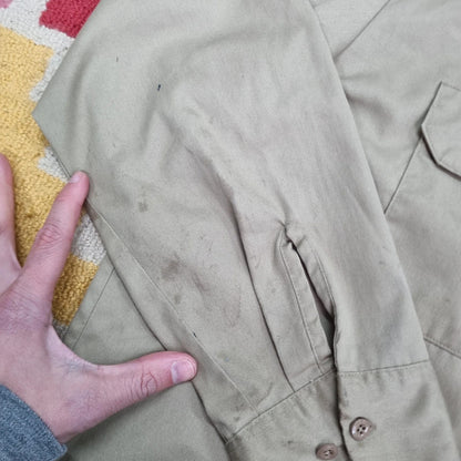 Vintage Dickies Boxy Fit Cropped Shirt Long Sleeve XL plain Beige Button Up Skater Y2K Surf