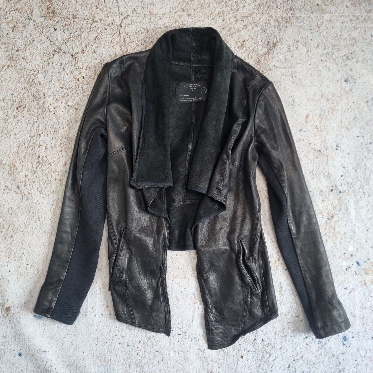 All Saints Leather Jacket Waterfall  Size 10 Womens Black