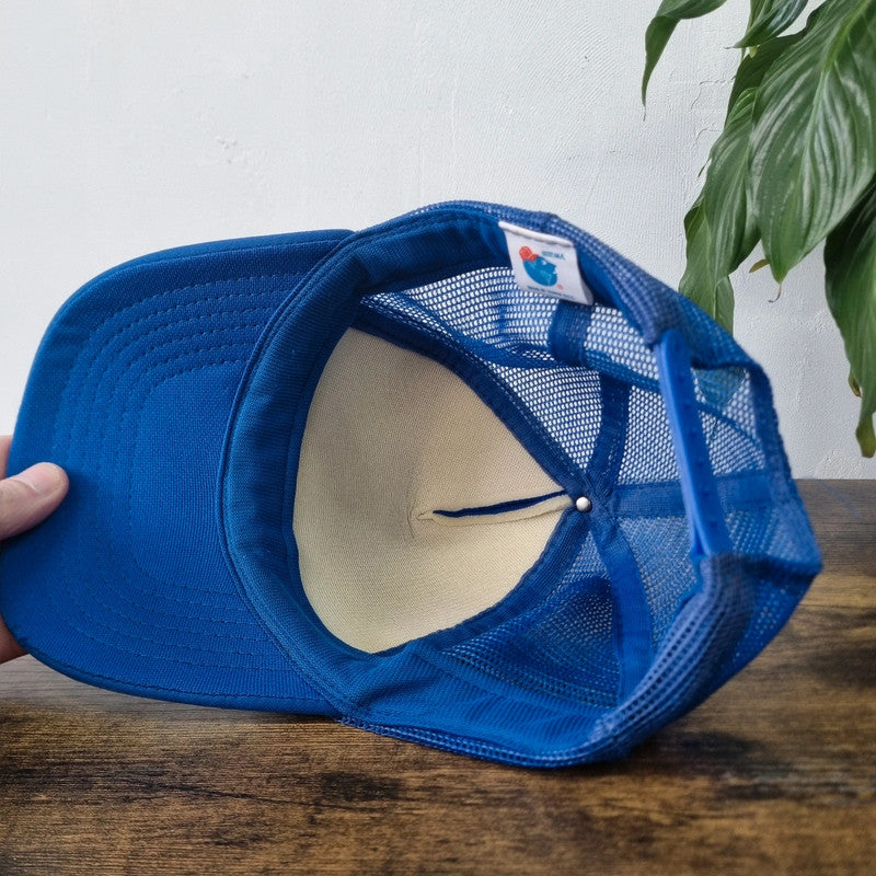 Vintage Fishing Trucker Hat Mesh snapback cap royal blue one size adjustable 90s