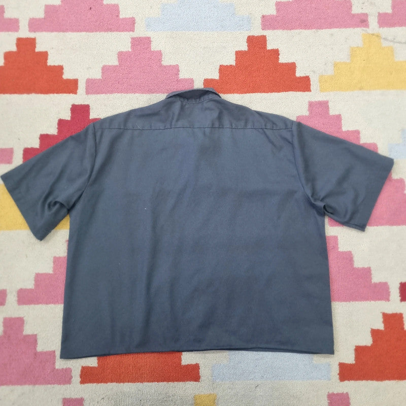 Vintage Dickies Boxy Fit Cropped Shirt Short Sleeve XL plain Grey Button Up Skater Y2K Surf