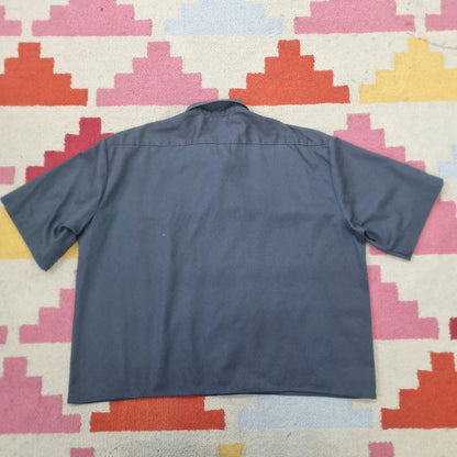 Vintage Dickies Boxy Fit Cropped Shirt Short Sleeve XL plain Grey Button Up Skater Y2K Surf