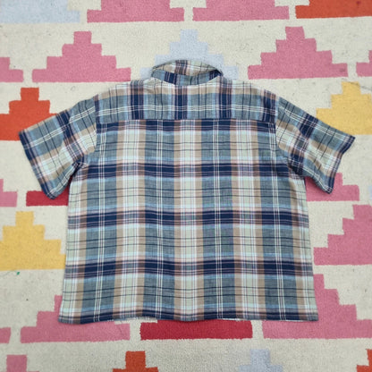 Vintage Columbia Boxy Fit Cropped Shirt short Sleeve XXL Check green Button Up Skater Y2K Surf